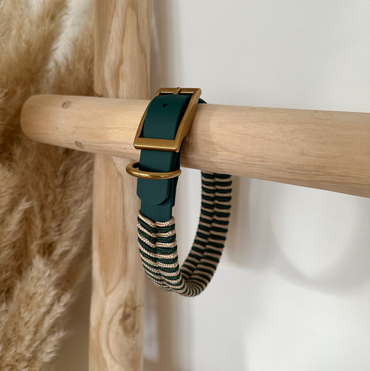 Biothane-Halsband "Grömitz" - Dunkelgrün x Beige